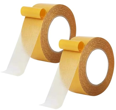FSSTUD 2 Rolls 25mm Strong Adhesive Fiberglass Tape Double Sided Fabric Tape High Tack Mesh Tape Heavy Duty Carpet Tapes Sticky Resistant Clear Tapes for Wall Clothes