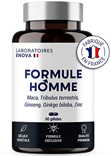 FORMULE HOMME | Vigueur, Puissance, Endurance | Complexe de Plantes : Maca, Tribulus Terrestris, Ginseng, Ginkgo Biloba, Zinc | 60 Gélules | Fabriqué en France | Complement alimentaire