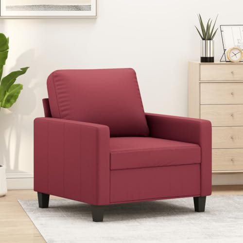Willood Sessel, Sofa Relaxsessel mit gepolstertem Sitz Armlehnen, Fernsehsessel Loungesessel Metallgestell, Polstersessel Ruhesessel für Wohnzimmer Weinrot 60 cm Kunstleder