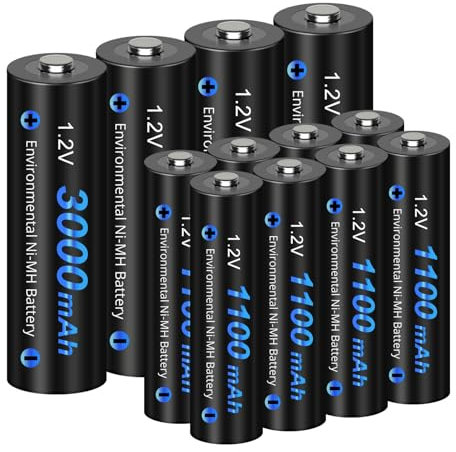 CITYORK Lot de 12 piles rechargeables Ni-MH 1,2 V AA AAA, 4 piles rechargeables AA 3000 mAh et 8 piles rechargeables AAA 1100 mAh