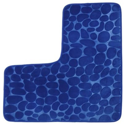 QRXALISA Badematte L-förmige Eckmatte fürs Badezimmer mit Kopfsteinpflaster, wasserabsorbierendem Flachbodenteppich, weiche, rutschfeste Badezimmermatten(Dark Blue)