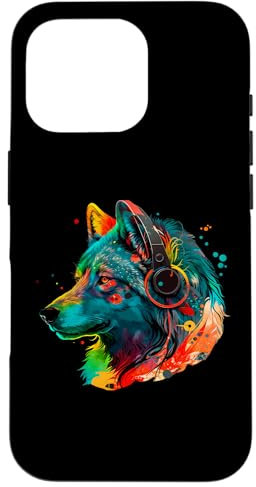 iPhone 16 Pro Rainbow Dj Wolf Headphones Music For Men Boys Women Kids Case