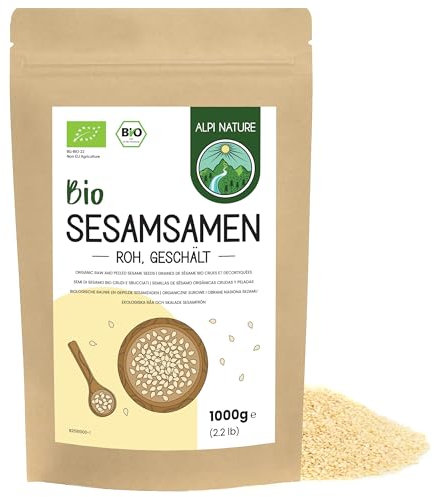 Alpi Nature Semi di Sesamo BIO Sbucciati 1kg, bio Semi di Sesamo Bianco Sbucciati, Senza Glutine