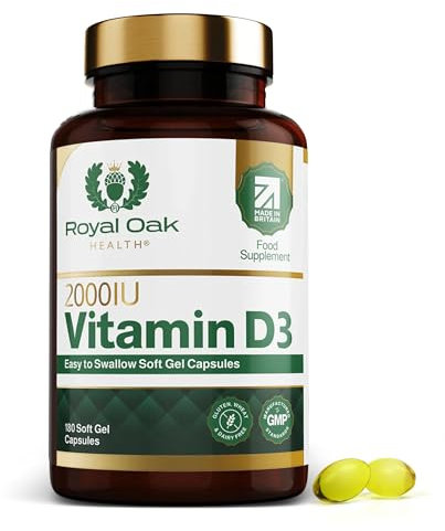 Royal Oak Health Vitamin D3 2000iu (Cholecalciferol) x180 Soft Gel Capsules / 6 Month Supply - High Strength Easy to Swallow Vitamin D Tablet Alternative Supplement for Immune, Muscle, Bones & Teeth