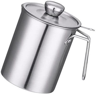 Cabilock Filtro De Aceite Inoxidable Contenedor Cocina Con Mango Antiescaldaduras y Colador Integrado Para Filtrar y Almacenar Aceite Recipiente Multifuncional