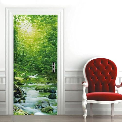 Türbekleben Wald Wasserfall Türtapete, Selbstklebend TürPoster Wald Wasserfall Türbilder, 3D Fototapete Türfolie Poster Tapete Türaufkleber Tür Tapeten 86 x 200 cm q3762