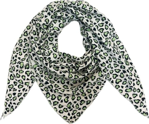 Fashion aus Italy XL Leopard Dreieck Schal aus 100% Baumwolle Frühling Unisex Uni Fashion Stola Tuch Übergangszeit Sommer Strickschal Strick Tuch Leo (Grün)