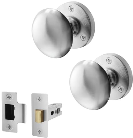 EAI Satin Chrome Door Knobs with Latch 76mm, 1 Pack - Victorian