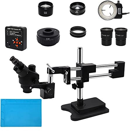 Lab Microscope Accessories Double Boom Holder Stand Lab Industrial Zoom Stereo Trinocular Microscope with 38mp VGA Camera 56 LED 0.5X C mount Lens Adapter(38MP 0.5X C Adapter)