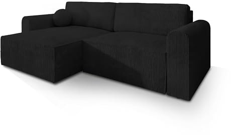Masseno Ecksofa FIANO P mit Schlaffunktion L-Form, Sofa mit Bettkasten, Wohnzimmersofa, Couch, Soffa, Bettsofa, Couchgarnitur- Schwarz, POSO 135