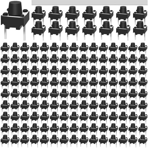 MKBKLLJY 150 Stück 2 polige taktile Drucktastenschalter 6 x 6 x 6 mm Mini Mikro Taktschalter EIN/AUS Sortiment mit Lötdraht, für Panel PCB Steckplatinenkamera