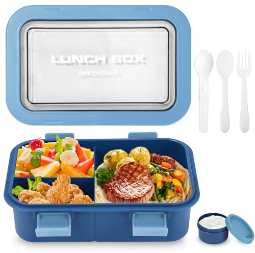 Huifoo Brotdose Set,1250ml Lunchbox mit Fächern Kinder,Erwachsene,Lunch Box Frühstücksdose,Frühstücksbox Vesperdose,Brotzeitbox Brotbox,Essensbox Jausenbox,Brotbüchse Vesperbox mit Besteck