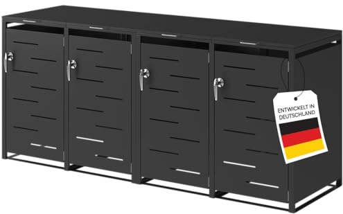 STEELSØN Diorus Mülltonnenbox 4 Tonnen bis 120L, Schwarz, abschließbar | Mülltonnenverkleidung aus Stahl, Müllbox, Müllcontainer, wetterfest, Gerätebox, Tonnenhaus, Mülltonnenhaus, Sichtschutz