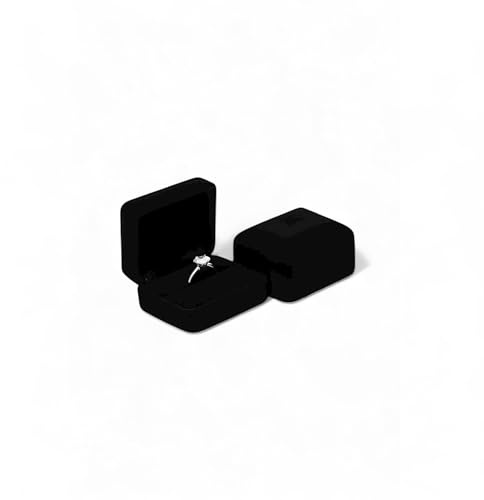 DELALO Samt Ringbox für Antrag & Hochzeit – Ringschatulle aus Samt, ideal für Verlobung, Heiratsantrag & Überraschung (Schwarz)