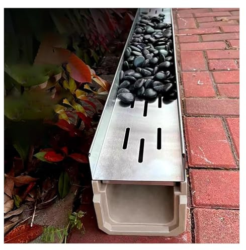 Sistema di drenaggio a canale a U da 1 m, tagliabile, grondaia da giardino, con griglia rimovibile in acciaio inox 304, scarico commerciale a basso profilo (100 x 14 x 15 cm, 1 pezzo)