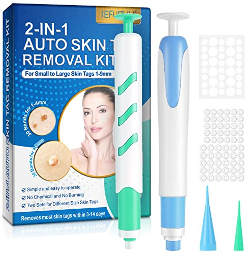 Skin Tag Removal Kit with Pen 2-in-1 Skin Tag Remover for 1-9mm Skin Tags Fast Wart Remover and Mole Remover with 60 Bands + 36 Repair Skin Tag Removal Patches for Face, Body Within 3-14 Days