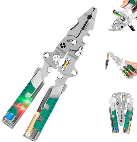 Pinza Elettrica Tuvilo, Cacciavite a Stilo Pieghevole, Spelafili, Multiutensile, Spelafili Con Tester Di Tensione, Crimpatrice Con Impugnatura Ergonomica Antiscivolo per Tagliare E Tirare