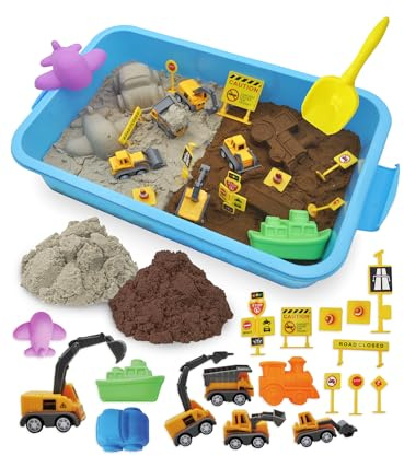 Cestino sensoriale da costruzione, sabbiera per auto per bambini, 19 pezzi, sandbox con coperchio, attività di apprendimento prescolare, regali per ragazzi e ragazze dai 3 anni in su