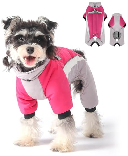 Duuclume Hunde-Wintermantel, warme Jacke, verstellbar, wasserdicht, 4 Beine, Haustier-Overall mit D-Ring und reflektierenden Streifen, für kleine bis große Hunde, Fuchsia, Größe M