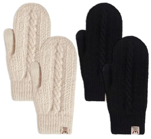 HTTDSLF 2 Paar Handschuhe Damen Winter Warm, Damen Warme Winter Strick Fäustlinge, Super Dicke Gestrickt Fausthandschuhe, Thermo Fleece, für Mädchen Mutter Tochter Liebhaber