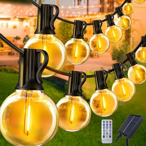 JIMACRO 12M Soleil Glühbirnen Wasserdichte LED Lichterkette Aussen, 8 Modi Soleil G40 Plastik Garten Lichterkette Terrasse Außerhalb mit Fernbedienung, Glühbirnen Garten Balkon Pavillon Hochzeiten