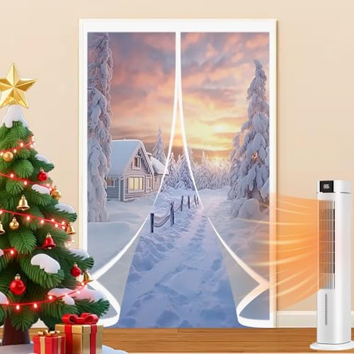 Thermal Insulated Door Curtain 155 x 206 cm Warm Winter, Windproof Soundproofing, Windproof Waterproof, Thermal Magnetic Screen Door for Balcony Patio, A
