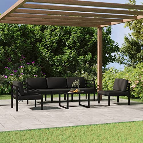 Holamys 6-teiliges Gartenmöbel-Set, Aluminium Anthrazit, mit 5 Sitz- & 5 Rückenkissen, modulares Outdoor Lounge für Terrasse Balkon, robust, wetterfest für entspannte Stunden