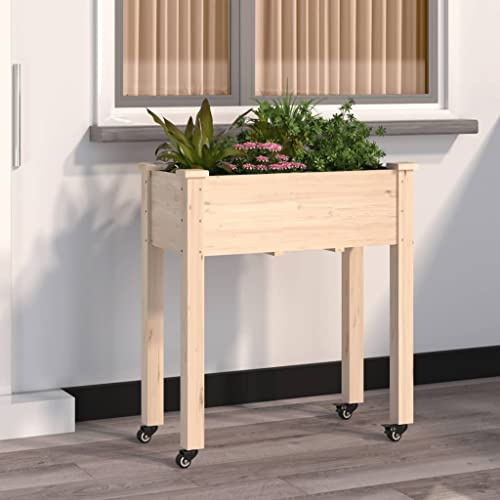 Frdhee Blumentopf Hoch, Pflanzkübel mit Einsatz und Rollen 71x37x80 cm Massivholz Tanne für Garten, Terrasse, Balkon und Wohnräume