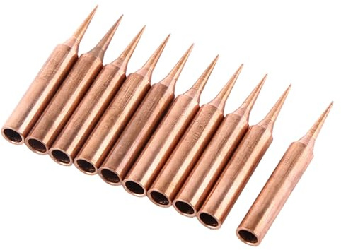 Ausla 10Pcs Copper Soldering Iron Tips, Pure Copper Construction, Super Needle Point for Low Temperature Soldering, Compatible with 936 937 938 969 8586 Station