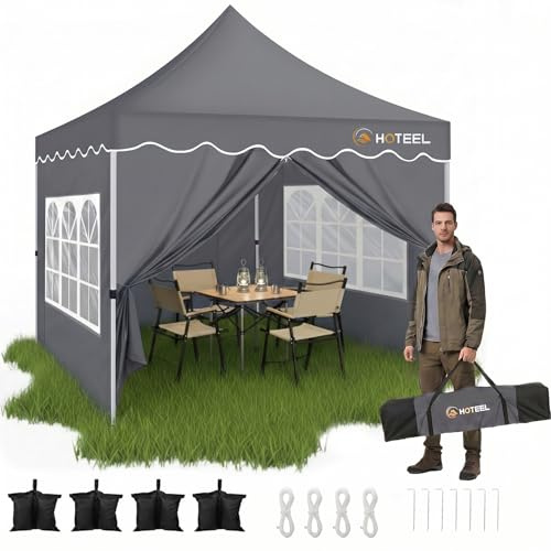 HOTEEL Faltpavillon 3x3 Wasserdicht Stabil mit 4 Seitenwänden (Grau) | Pop Up Pavillon, UV Schutz 50+, Einfach Verdicktem Rahmen, für Hochzeiten, Partyzelt, Terrasse mit Handtasche & 4 SandsäCke