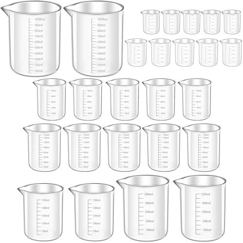 Juego de 26 vasos medidores, 30 ml, 50 ml, 100 ml, 150 ml, 250 ml, 500 ml, 1000 ml, vaso medidor de precisión con báscula, resistente al calor, de plástico, para laboratorio, cocina, hornear