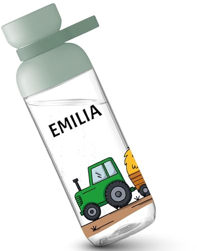 Kinder Trinkflasche Mepal Flasche - Traktoren mit Name - Bauernhof Traktor Geschenk Trecker personalisiert - 500 ml - Sage Grün