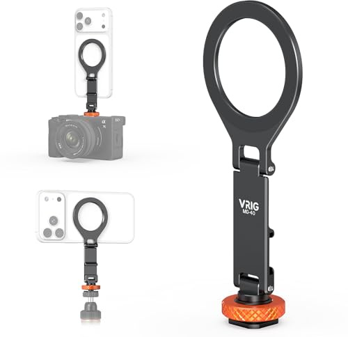 VRIG MG40 Magnetische Handyhalterung für Stativ/Kamera, Dreiachsige Drehung | 1/4-Gewinde & Blitzschuh-adapter, Metall Magsafe Stativ Adapter Kompatibel mit iPhone17 16 15 14 13 12, Pro/ProMax Serie