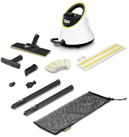 Kärcher SC 2 Deluxe Steam Cleaner, 6.5 min heat-up | Surface Capacity: Approx. 75 m², Tank: 1 Litre, Steam Pressure: Max. 3.2 Bar, Heating Power: 1,500 W, with accessories