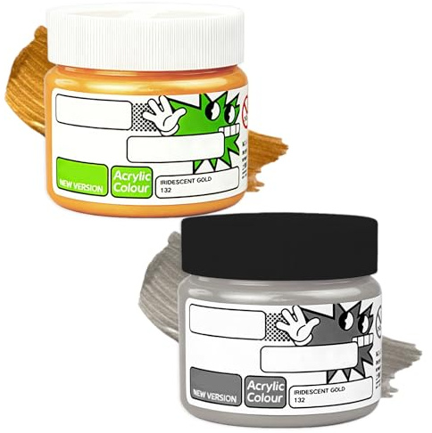Acrylfarbe Gold 100ml und Acrylfarbe Silber 100ml, Metallic Acrylfarben Wasserdicht und blickdicht, Geeignet für Malerei, Stoffe, Wände, Metall, Keramik, Holz und Stein