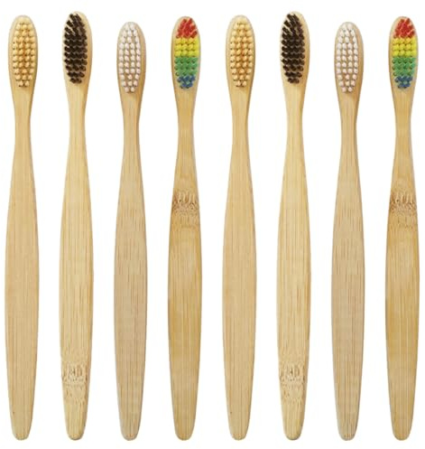 SOLUSTRE Spazzolini da Denti in Bambù 20 Pezzi Biodegradabili Setole Morbide per Pulizia e Manico Resistente per Uso da Viaggio e All'aperto