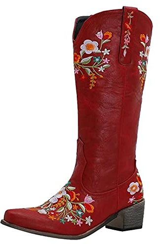 Sommarstövlar sida knä chic hög klack båt tå kvinnor BootPointy Mid Women's Boot Cowboystövlar damer