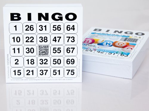 200 große Bingokarten für Senioren 24 aus 75 mit Joker in der Mitte (weiß)