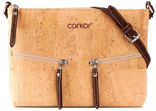 Corkor Veganer Umhängetasche Damen Geldbeutel Schultertaschen Handtasche Schulter Natur-Leder Natur