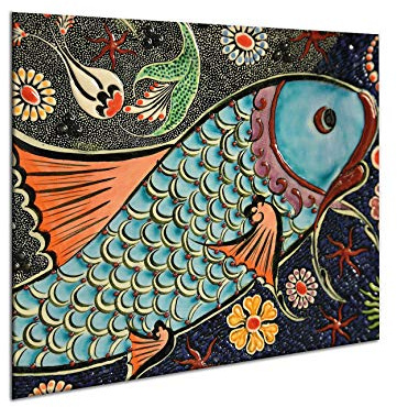 Glass splashback 60 cm x 52 cm | Toughened safety glass kitchen wall splash-back guard | 11292 fish | by semUp
