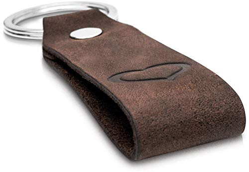 CoinKeeper® Schlüsselanhänger aus exklusiv Echt-Leder mit Gravur HERZ Geschenk für Frauen Männer Geburtstag Schlüsselband mit Geschenkbox