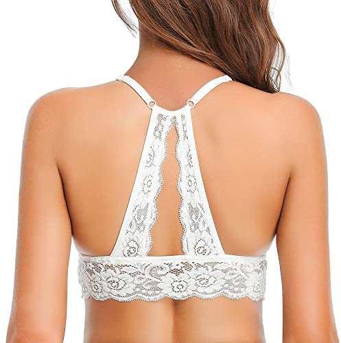 SHEKINI Soutien-Gorge en Dentelle pour Femme Bralette sans Armatures Sexy Racerback Crop Top Triangle avec Rembourré Amovible Bustier sous-vêtements
