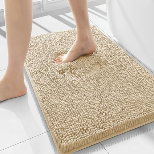 Homaxy Hochflor Chenille Weiche Badezimmerteppich - 50 x 76 cm, Beige | weich&komfortabel, extrrme wasseraufnahme, rutschfeste PVC-rückseite, waschbar & pflegeleicht, flauschige, breite anwendung