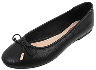 Feversole Women's Soft Cushion Comfort Round Toe Fashion Ballet Flats Walking Shoes Coussin Souple pour Femmes Confort Bout Rond Garniture en métal Ballerines de Mode Chaussures de Marche Noir 38