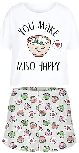 Ocean Plus Damer Digitalt Tryck Sommar Kortärmad Pyjamas Hemmakläder Ledig Lös Pyjamas Tvådelad Kostym Nattkläder Shorts & T-shirt Set (L (EU), Soppbuggar)