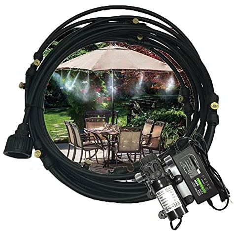 Sprühnebel Kühlung Terrasse Garten Gewächshaus Pavillon Wasserzerstäuber mit 12V Pumpe, Bewässerungssystem Outdoor Misting System Wasser Cooling Sprinkler System für Rasen, Blume, Outdoor