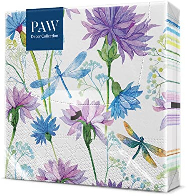 Tass – servetter 3-lager (33 x 33 cm) I 20 stycken I Perfekt för födelsedagar fester bröllop nattvard och firande I pappersservetter färgglada – vår, sommar, äng, lantligt liv i Färg: trollslända