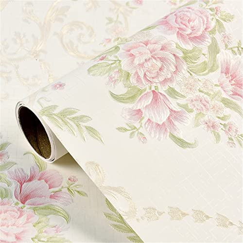 SWECOMZE 3D Wandschutzfolie, Möbelfolie Selbstklebende Blumen Folie 53 X 500cm, Wasserdicht Klebefolie Abnehmbare Tapeten für Wand Schränke Esstisch Möbelrenovierung Dekofolie (Beige)