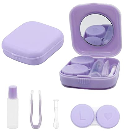 laeeyin Custodia per lenti a contatto Custodia per lenti a contatto igienica portatile Set da viaggio con specchio adatta per le uscite quotidiane (Viola)