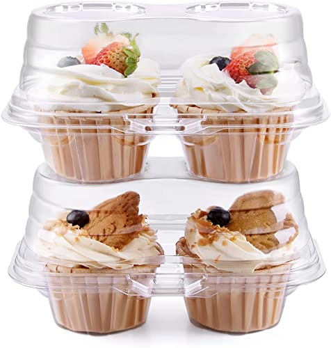 KAHEIGN 50Pcs Klare Cupcake Boxen mit 2 Mulden, Kunststoff Cupcake-Boxen Doppelt Käsekuchen Box Cupcake-Halter Aufklappbar Lebensmittelbehälter mit Deckel für Cupcakes Große Muffins Salat Käse